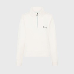 Mercedes AMG F1 2024 Damen entspannte Passform Sweatshirt mit 1/4-Reißverschluss gebrochenes Weiß